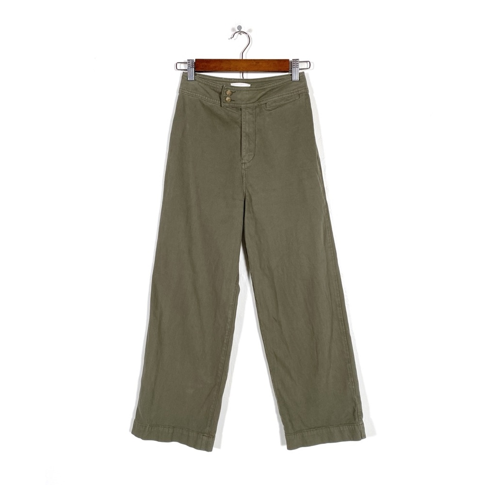 Sezane Olive Green Cropped Wide-Leg Pants